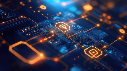 Poster - Cryptocurrency transaction verification on a futuristic AI-driven blockchain platform, showcasing real-time security updates.
