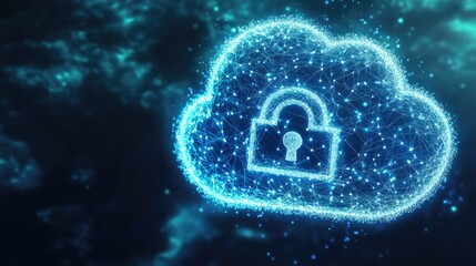 Poster - Digital banking interface with encrypted cloud storage, showcasing AI-powered fraud detection and cybersecurity protection.