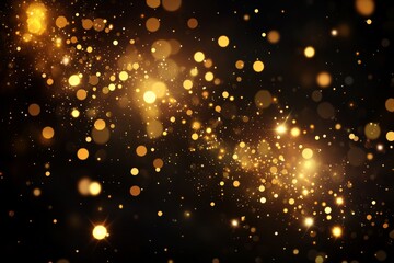 Poster - Glittering golden particles create a dazzling display against a dark background in a captivating celebration of light and color