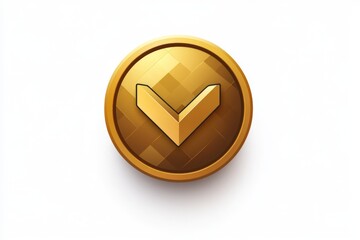 Fototapete - Unique golden emblem featuring a modern design with a prominent downward arrow symbol against a simple white background