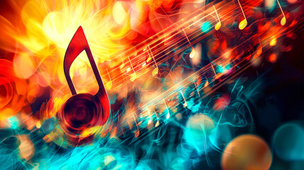 Leinwandbilder - Colorful musical notes are swirling amidst a dynamic background of bright hues. The artwork captures the essence of creativity and sound, inviting emotional engagement