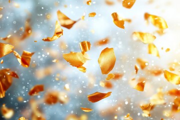 Aufkleber - Golden confetti floats in the air during a celebratory event at dusk, creating a vibrant and joyful atmosphere