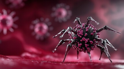 Leinwandbilder - Spider-like virus cells in microscopic view science laboratory digital art dark background high-detail concept