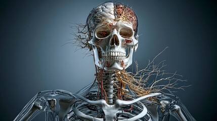 Poster - Exploring human anatomy detailed skeleton structure in a scientific medical exhibit for educational purposes