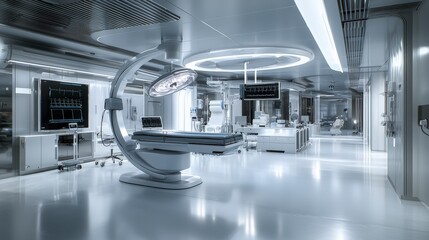Poster - Advanced surgical suite technology modern hospital medical equipment clean environment wide-angle view innovation focus