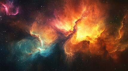 Wall Mural - vibrant cosmic nebula with swirling colors of red, orange, yellow, blue, and purple in deep space