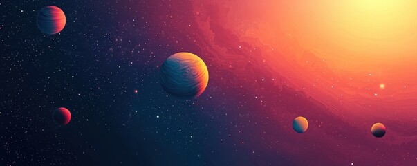 Wall Mural - vibrant cosmic landscape featuring colorful planets and stunning starry background in digital art