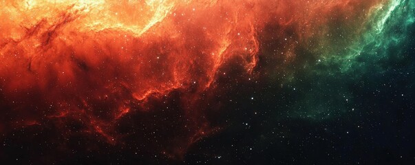 Wall Mural - colorful cosmic nebula background with stars and galactic clouds in red, orange, green and dark shad
