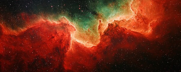 Wall Mural - stunning cosmic landscape of colorful nebula in deep space with vibrant reds and greens