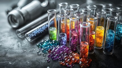 Leinwandbilder - Laboratory photography close-up views of colorful liquids and chemistry concepts in a scientific setting