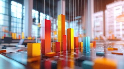 Poster - A D-rendered colorful business bar chart floating above a high-tech workspace.