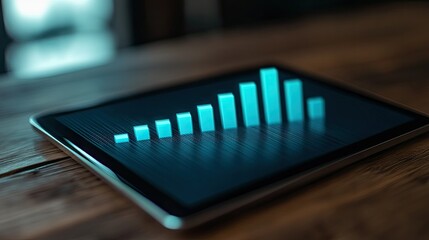 Poster - A close-up of a tablet displaying a digital growth chart with bright, upward-trending bars.