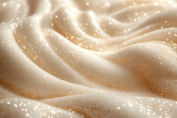 Poster - Close-up of shimmering foam with golden sparkles reflecting soft light in a serene setting