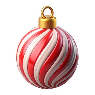 Red and White striped Christmas ornament bulb 3D Icon, 3d render, isolated on white