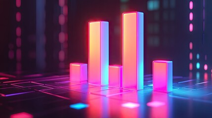 Poster - A glowing D business bar chart on a futuristic analytics dashboard.
