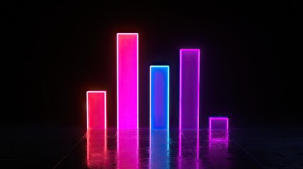 Poster - A neon-lit business bar chart in dark mode, symbolizing financial success and futuristic analytics.