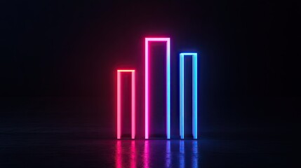 Poster - A neon-lit business bar chart in dark mode, symbolizing financial success and futuristic analytics.