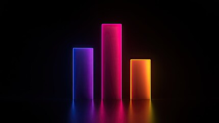 Poster - A neon-lit business bar chart in dark mode, symbolizing financial success and futuristic analytics.