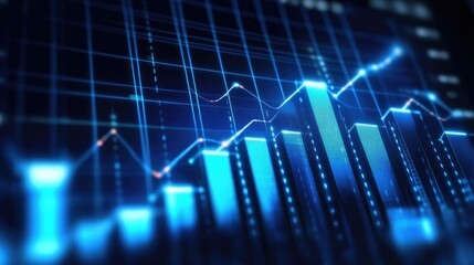 Poster - A realistic business bar chart displayed on a laptop screen, showing steady growth in sales over time.