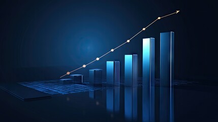 Poster - A realistic business bar chart displayed on a laptop screen, showing steady growth in sales over time.