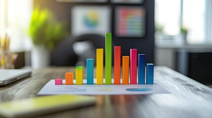 Poster - A vibrant business bar chart with multicolored bars displayed on a modern office desk.