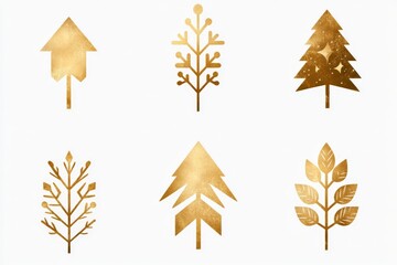 Poster - Decorative gold tree and plant silhouettes suitable for festive designs and holiday themes