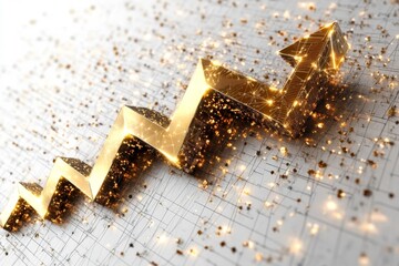 Fototapete - Upward trend displayed through a golden arrow shows growth and success in analytics in a business environment