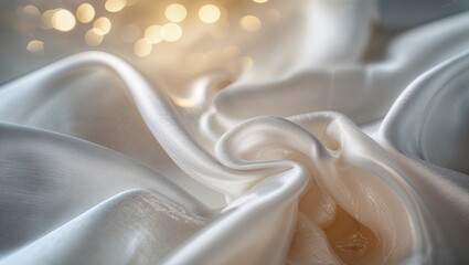 Poster - soft silk fabric draped gently showcasing subtle glimmers of light from a nearby source in a tranqui