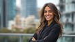 © 99 RIC - Confident businesswoman smiles, showcasing urban professionalism and success