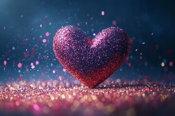 Poster - Heart made of shimmering glitter catches light against dark background creating a festive atmosphere