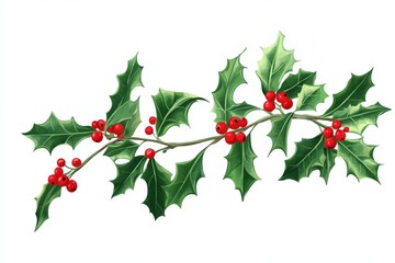 Aufkleber - Holly branch with vibrant red berries and glossy green leaves during winter holidays
