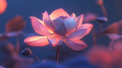 Poster - Ethereal Glow of a Lotus Flower Illuminated by Soft Light at Dusk