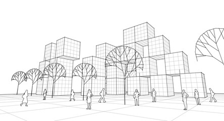 Poster -  abstract modular architecture 3d rendering