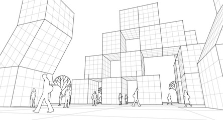 Poster -  abstract modular architecture 3d rendering