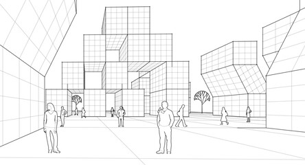 Poster -  abstract modular architecture 3d rendering