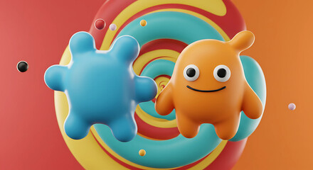 Leinwandbilder - Abstract cartoon characters with swirl background design