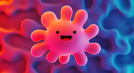 Leinwandbilder - Cartoonish pink blob with a happy face on blurred background