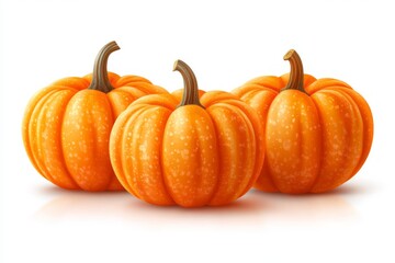 Poster - Bright orange pumpkins arranged in a group on a white background for autumn decoration