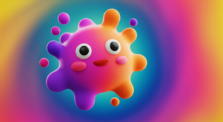 Leinwandbilder - A cartoon blob character with colorful background art
