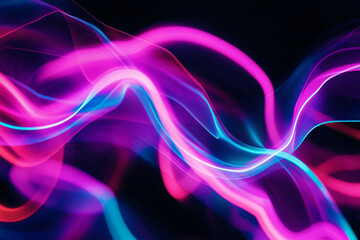 Poster - Abstract curves of pink and blue light against a dark background creating a dynamic design element