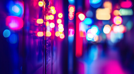 Poster - Abstract blurred lights with bokeh effect in vibrant colors of pink blue and yellow on a dark background