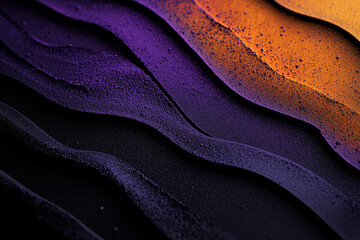 Poster - Abstract waves of textured purple orange and black material in a close up studio shot view
