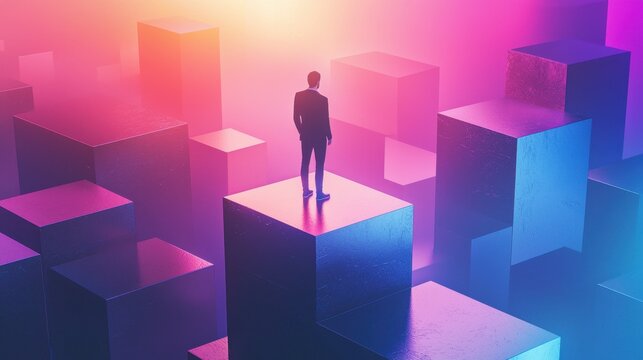Vibrant Career Success Recognition: 3D Isometric View with Clean Design and Mystic Colors for Motivational Presentations