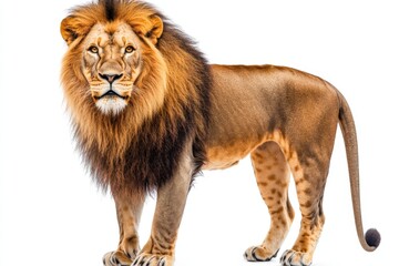 Aufkleber - Majestic lion standing poised in a natural habitat displaying its impressive mane and fierce gaze at midday sun