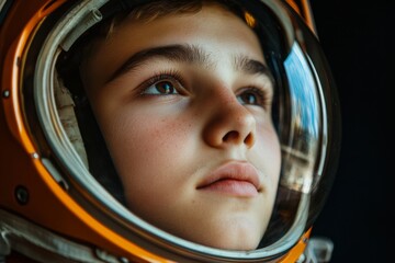 Poster - Young astronaut gazes into the distance, dreaming of space exploration and adventures in a simulated environment