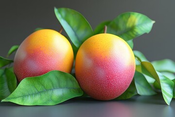 Aufkleber - Freshly picked fruits on green leaves showcasing vibrant colors and natural beauty in a studio setup