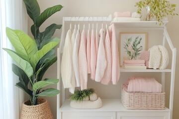 Poster - Cozy sweaters and greenery enhance a soft, inviting interior space during the afternoon