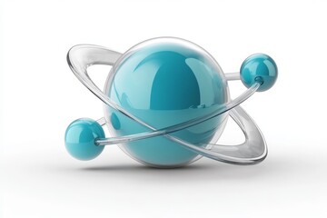 Aufkleber - 3D model of a blue atom with orbiting electrons representing atomic structure and scientific concepts in a creative design