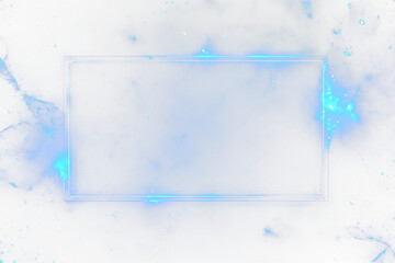 Poster - Glowing blue neon frame in space.
