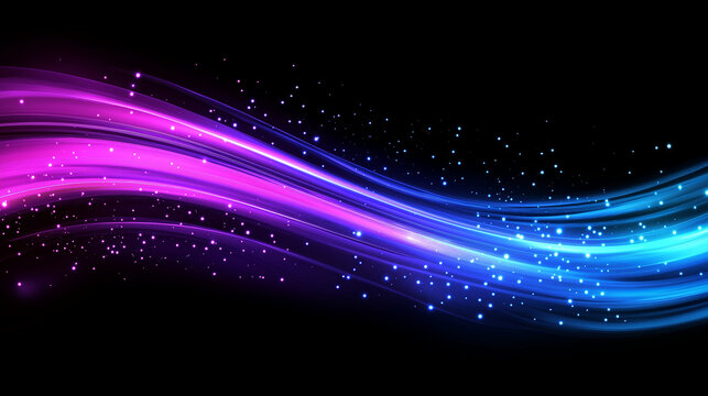 Abstract Long Exposure Digital Art of Curved Road with Vibrant Light Trails – Radial Pattern of Blue, Pink & Purple Lines Against a Black Background – Futuristic, Dynamic & Speed-Focused Design